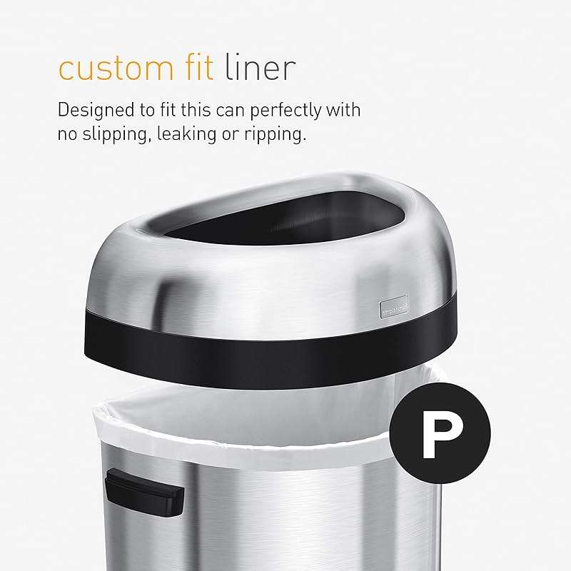 simplehuman 60 Liter / 15.9 Gallon Large Semi-Round Open Top Trash Can Commercial Grade Heavy Gauge, Brushed Stainless Steel - Image 6