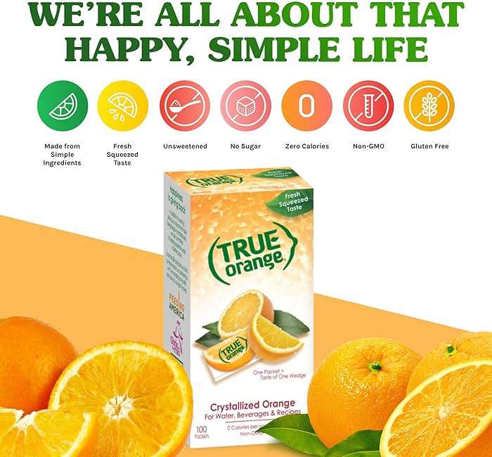 True Orange Dispenser Pack 100ct. Natural Flavored Water Enhancer, Great beverage option for Paleo Diet, Adkin's Diet, and other healthly diet programs. - Image 1