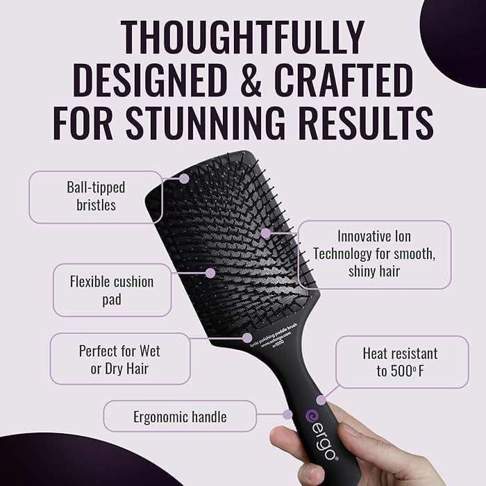 ERGO Ionic Paddle Hair Brush – Large Polishing Brush for Long-Lasting Shine, Detangling Brush for Wet & Dry Hair Care, Hair Styling Tool for Blow Drying (ER1000) - Image 3
