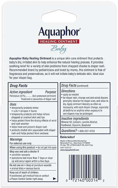 Aquaphor Baby Healing Ointment Advanced Therapy Skin Protectant for Chapped or Dry Skin, Drool Rash and Diaper Rash Ointment, Hypoallergenic Baby Essentials, Travel Size, 0.35 Oz Tube, Pack of 2 - Image 10