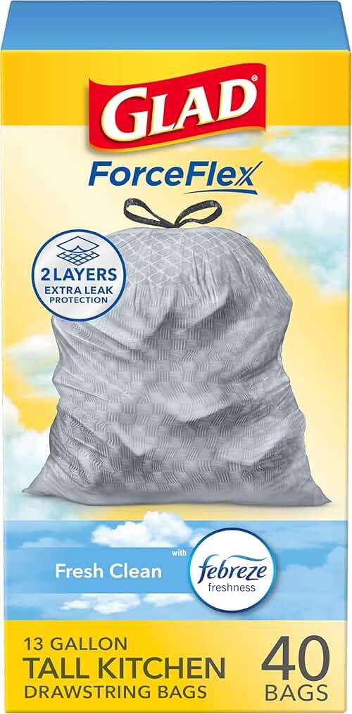 Glad ForceFlex Tall Kitchen Trash Bags, 13 Gallon, Gain Fresh Clean, 40 Count (Package May Vary) - Image 1