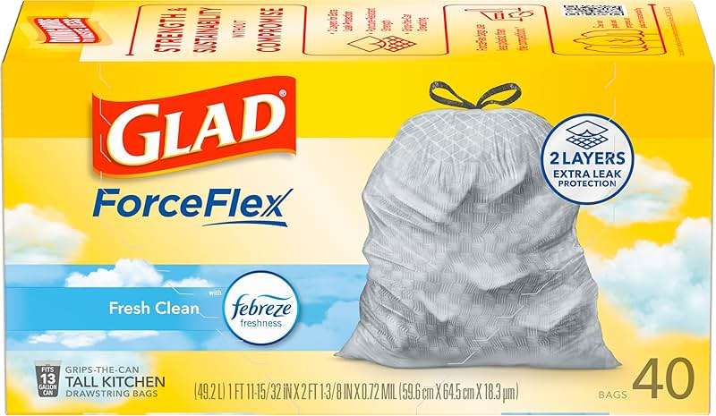 Glad ForceFlex Tall Kitchen Trash Bags, 13 Gallon, Gain Fresh Clean, 40 Count (Package May Vary) - Image 9