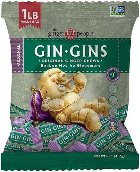 GIN GINS Original Ginger Chews – Natural Fresh Ginger Candy by The Ginger People – Individually Wrapped Healthy Candy – Original Flavor – Large 1 lb Bag (16oz) – Pack of 1 - Image 1
