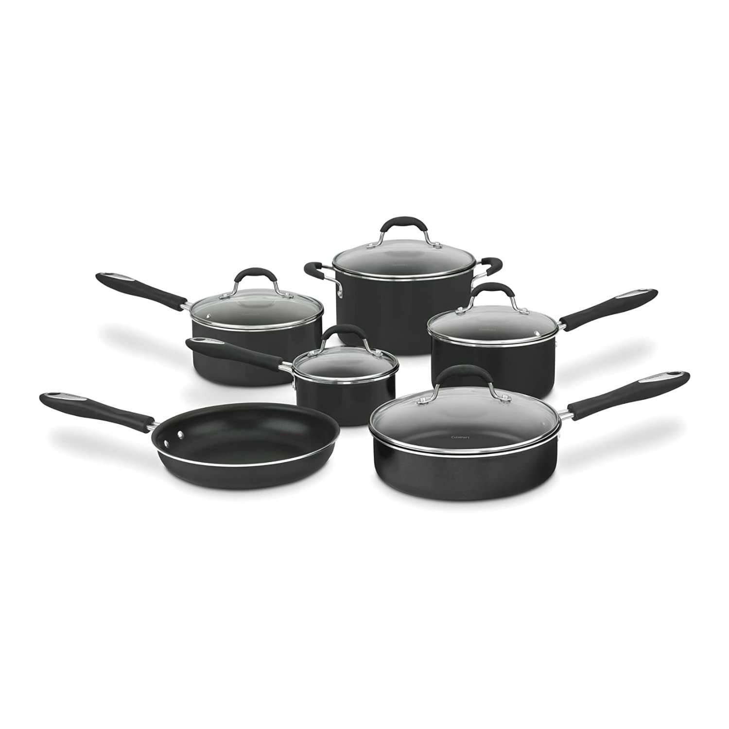 Cuisinart Advantage Nonstick Cookware Set, 11-Piece Pots and Pans Cooking Set with Aluminum Core for Quick and Even Heating, Easy Grip Handles, Dishwasher Safe, 55-11BK - Image 1