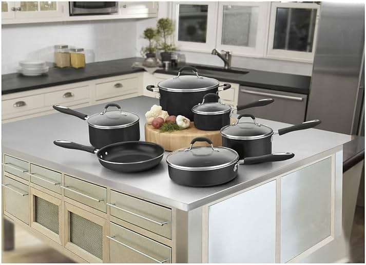 Cuisinart Advantage Nonstick Cookware Set, 11-Piece Pots and Pans Cooking Set with Aluminum Core for Quick and Even Heating, Easy Grip Handles, Dishwasher Safe, 55-11BK - Image 2