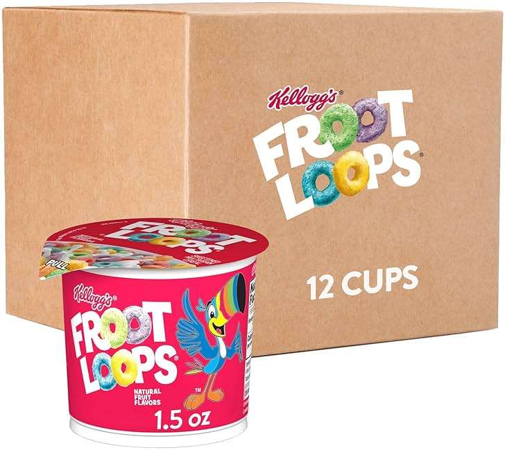 Kellogg's Froot Loops Breakfast Cereal Cups, Fruit Flavored, Breakfast Snacks with Vitamin C, Original, 18oz Case (12 Cups) - Image 1