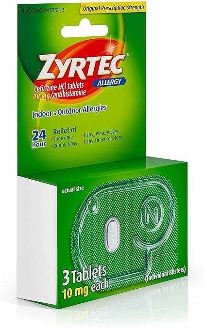 Zyrtec 24 Hour Allergy Relief Tablets, Antihistamine Indoor & Outdoor Anti Allergy Medicine + Cetirizine HCl, Relief from Runny Nose, Sneezing, & Itchy Eyes, Single Packs, 3 x 1 ct Packets - Image 7