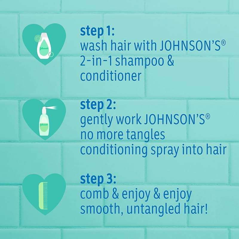 Johnson's No More Tangles Toddler & Kids Detangling Spray to Unlock Knots in Hair, Hypoallergenic & Paraben-Free, No More Tears Tear-Free Formula For Wet or Dry Hair, 10 fl. oz - Image 3