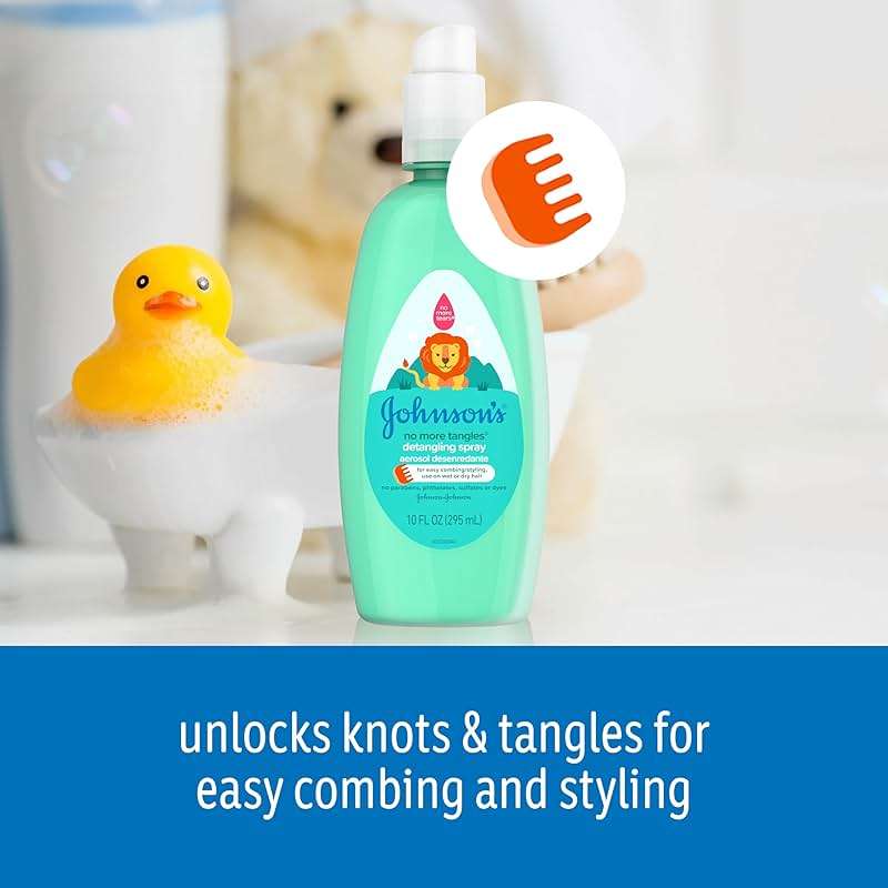 Johnson's No More Tangles Toddler & Kids Detangling Spray to Unlock Knots in Hair, Hypoallergenic & Paraben-Free, No More Tears Tear-Free Formula For Wet or Dry Hair, 10 fl. oz - Image 5