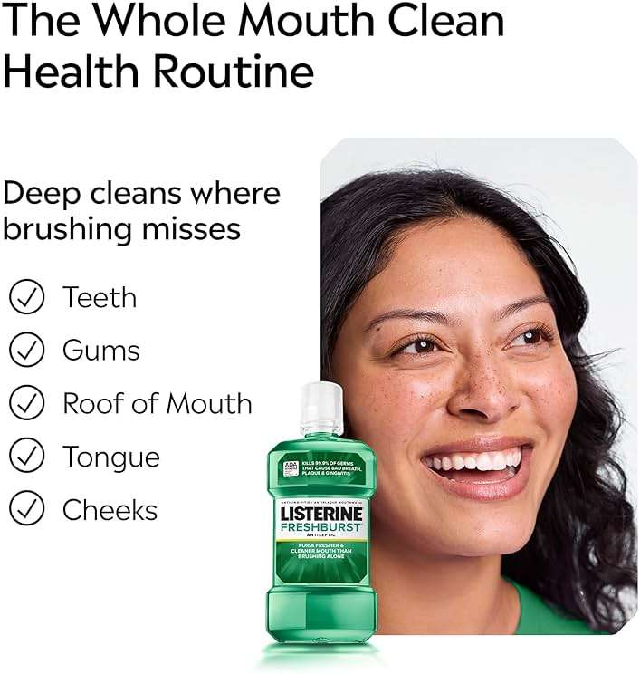 Listerine - 8679 Freshburst Antiseptic Mouthwash with Germ-Killing Oral Care Formula to Fight Bad Breath, Plaque and Gingivitis, 1 L - Image 5