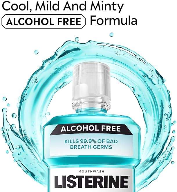 Listerine Cool Mint Alcohol-Free Mild Mouthwash, Oral Rinse Kills 99.9% of Germs That Cause Bad Breath, Less Intense Taste, Mild Mint Flavor, 1 L - Image 2