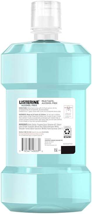 Listerine Cool Mint Alcohol-Free Mild Mouthwash, Oral Rinse Kills 99.9% of Germs That Cause Bad Breath, Less Intense Taste, Mild Mint Flavor, 1 L - Image 8