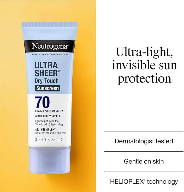 Neutrogena Ultra Sheer Dry-Touch Sunscreen Lotion SPF 70, Broad Spectrum, Water Resistant 80 Min, Oil-Free, Oxybenzone-Free, Non-Comedogenic, Matte Finish, Body Sunscreen, Travel Size 3 Fl Oz - Image 3