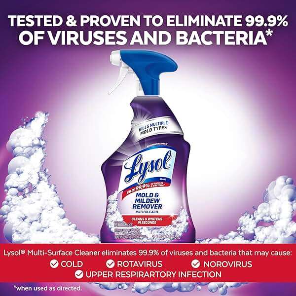 Lysol Mold & Mildew Remover Spray, Bathroom & Shower Cleaner, Disinfectant Spray, Stain Remover with Bleach, Tough on Black Mold, Multipurpose Cleaner for Home and Kitchen, 32oz - Image 3