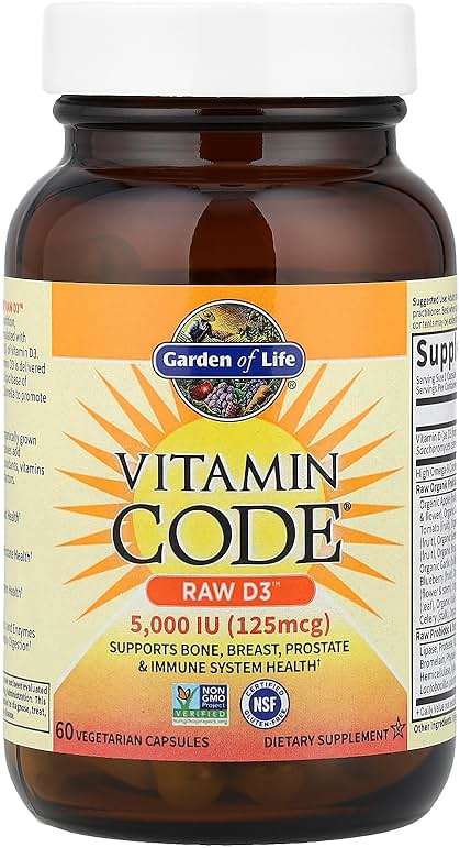 Garden of Life Vitamin D3 5000 IU, Raw Whole Food Supplements with Chlorella, Fruit, Veggies & Probiotics for Bone & Immune Health, 60 Vegetarian Capsules - Image 3
