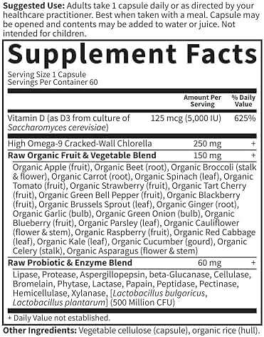 Garden of Life Vitamin D3 5000 IU, Raw Whole Food Supplements with Chlorella, Fruit, Veggies & Probiotics for Bone & Immune Health, 60 Vegetarian Capsules - Image 6