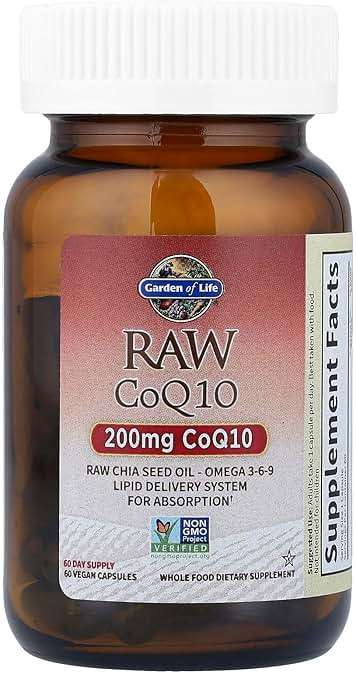 Garden of Life CoQ10 200mg, Vegetarian Omega 3 6 9 Supplement Raw Co Q 10 Chia Seed Oil, Whole Food Nutrition with Antioxidant Support, Coenzyme q10 Supplement for Heart Health, 60 Capsules - Image 3