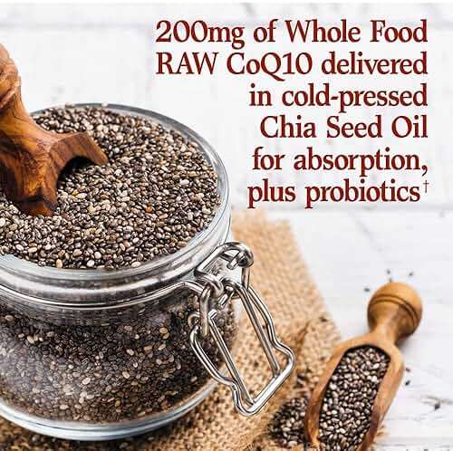 Garden of Life CoQ10 200mg, Vegetarian Omega 3 6 9 Supplement Raw Co Q 10 Chia Seed Oil, Whole Food Nutrition with Antioxidant Support, Coenzyme q10 Supplement for Heart Health, 60 Capsules - Image 4