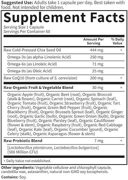 Garden of Life CoQ10 200mg, Vegetarian Omega 3 6 9 Supplement Raw Co Q 10 Chia Seed Oil, Whole Food Nutrition with Antioxidant Support, Coenzyme q10 Supplement for Heart Health, 60 Capsules - Image 6