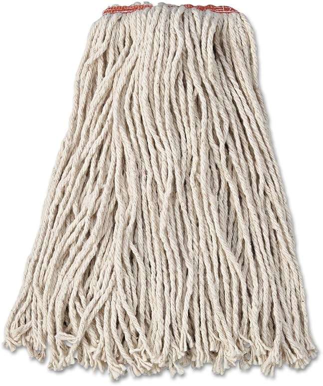 Rubbermaid F11612 Premium Cut-End Cotton Wet Mop Head 16oz White 1" Orange Band 12/Carton - Image 1