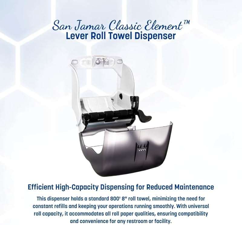San Jamar Classic Element Paper Towel Dispenser Wall-Mounted Commercial Roll Dispenser, Fits All Core Sizes with Lever for Bathroom, Kitchens, and Restaurants, Plastic, Universal Paper, Black Pearl - Image 5
