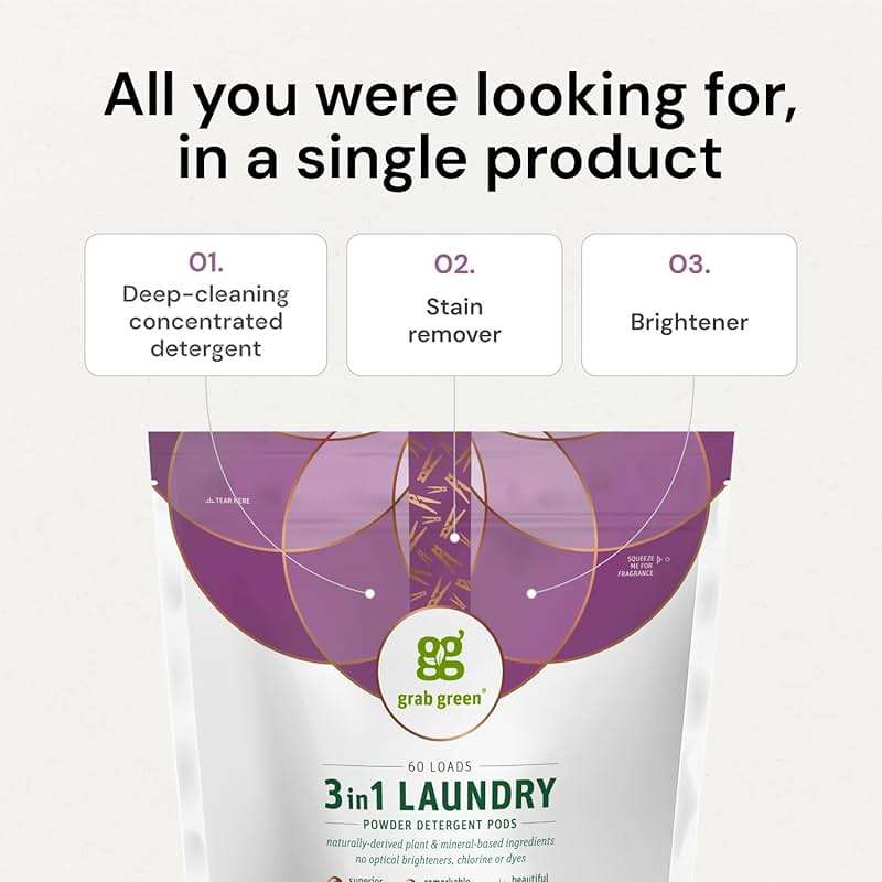 Grab Green 3-in-1 Laundry Detergent Pods, 60 Count, Lavender Vanilla Scent, Plant and Mineral Based, Superior Cleaning Power, Stain Remover, Brightens Clothes - Image 3