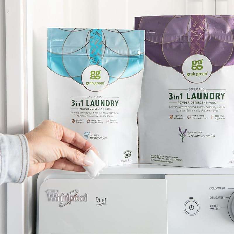 Grab Green 3-in-1 Laundry Detergent Pods, 60 Count, Lavender Vanilla Scent, Plant and Mineral Based, Superior Cleaning Power, Stain Remover, Brightens Clothes - Image 7