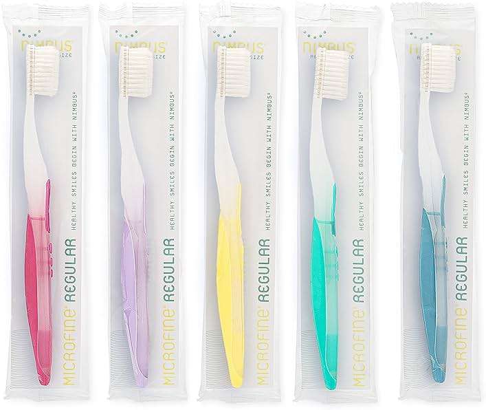 NIMBUS Extra Soft Toothbrushes (Regular Head) Periodontist Design Tapered Bristles for Sensitive Teeth and Receding Gums, Individually Wrapped Plaque Remover Travel Toothbrush (10 Pack, Colors Vary) - Image 1
