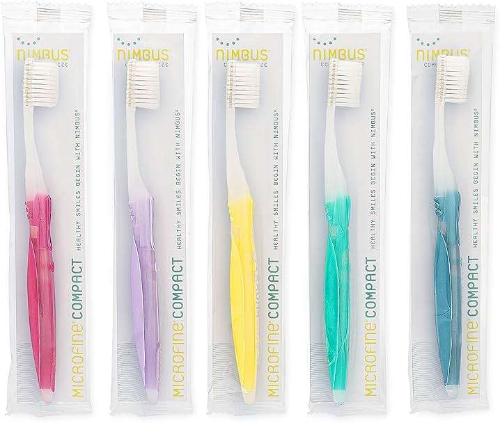 Nimbus Extra Soft Toothbrushes (Compact Size Head) Periodontist Design Tapered Bristles for Sensitive Teeth and Receding Gums, Individually Wrapped Plaque Remover Toothbrush (5 Pack, Colors May Vary) - Image 1