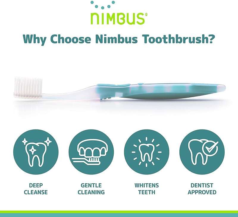 Nimbus Extra Soft Toothbrushes (Compact Size Head) Periodontist Design Tapered Bristles for Sensitive Teeth and Receding Gums, Individually Wrapped Plaque Remover Toothbrush (5 Pack, Colors May Vary) - Image 4