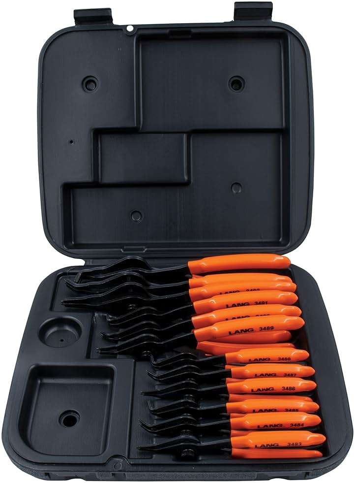 Lang Tools (3495) 12-Piece Fixed Tip Combination Internal/External Snap Ring Pliers Set - Image 1