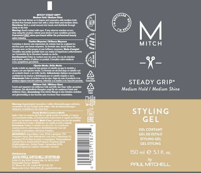 MITCH by Paul Mitchell Steady Grip Hair Gel for Men, Medium Hold & Shine, For All Hair Types, Especially Fine to Medium Hair, 5.1 fl. oz. - Image 6