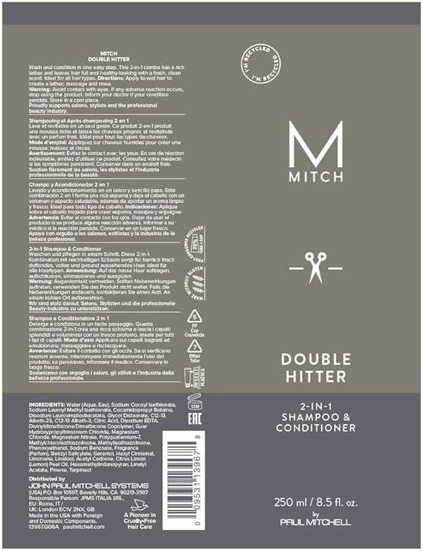 MITCH by Paul Mitchell Double Hitter 2-in-1 Shampoo & Conditioner for Men, For All Hair Types - Image 7