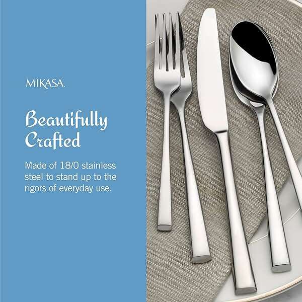 Mikasa Rockford 20-Piece Flatware Set, Service for 4, Forged 18/0 Stainless Steel Silverware with Modern Square-Cut Design, Dishwasher Safe Cutlery Set - Image 5