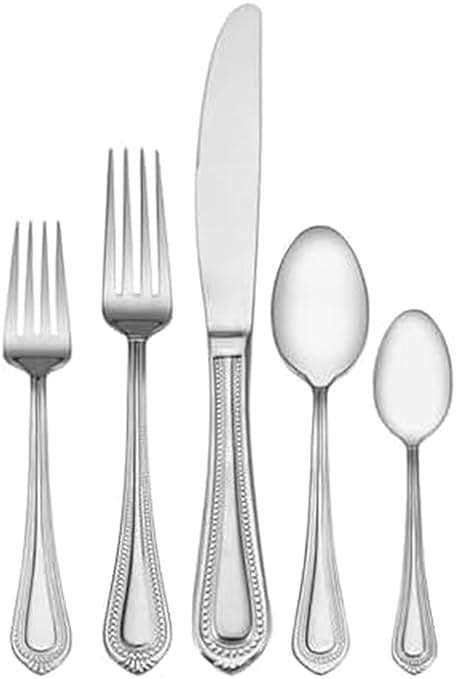 Mikasa Regent Bead 65-Piece Flatware Set for 12, 18/10 Stainless Steel Silverware with Beaded Teardrop Handles, Includes Serving Utensils, Dishwasher Safe - Image 1