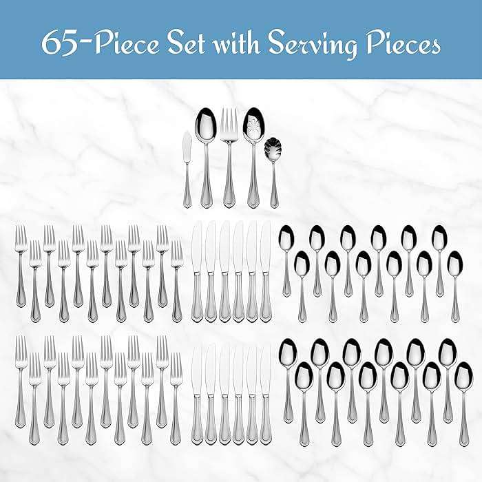 Mikasa Regent Bead 65-Piece Flatware Set for 12, 18/10 Stainless Steel Silverware with Beaded Teardrop Handles, Includes Serving Utensils, Dishwasher Safe - Image 4