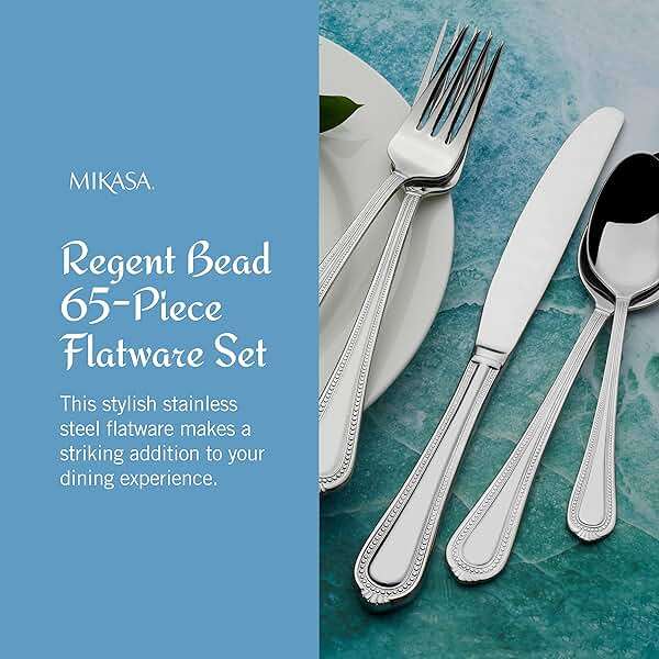 Mikasa Regent Bead 65-Piece Flatware Set for 12, 18/10 Stainless Steel Silverware with Beaded Teardrop Handles, Includes Serving Utensils, Dishwasher Safe - Image 5