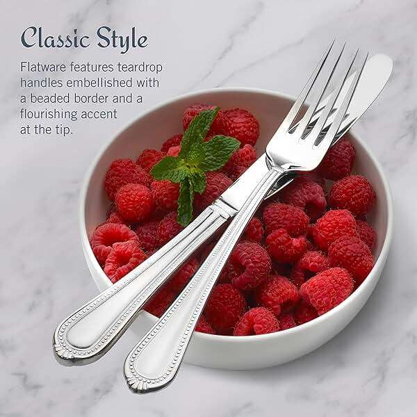 Mikasa Regent Bead 65-Piece Flatware Set for 12, 18/10 Stainless Steel Silverware with Beaded Teardrop Handles, Includes Serving Utensils, Dishwasher Safe - Image 7