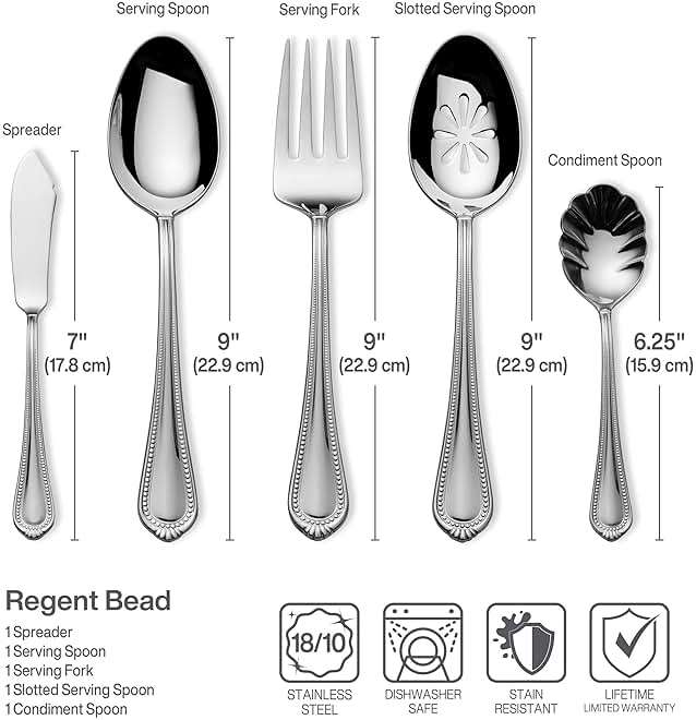 Mikasa Regent Bead 65-Piece Flatware Set for 12, 18/10 Stainless Steel Silverware with Beaded Teardrop Handles, Includes Serving Utensils, Dishwasher Safe - Image 10