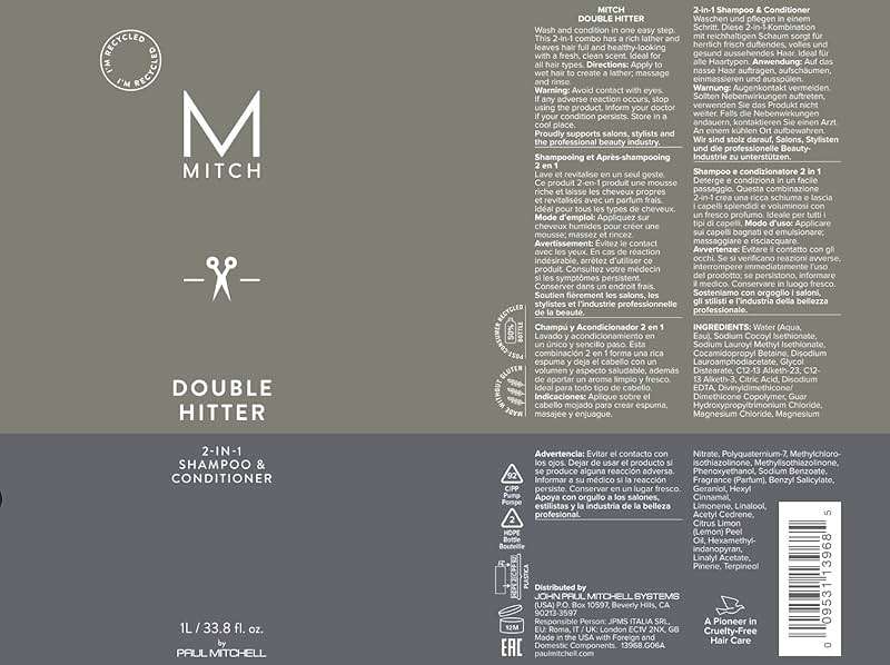 MITCH by Paul Mitchell Double Hitter 2-in-1 Shampoo & Conditioner for Men, For All Hair Types - Image 7