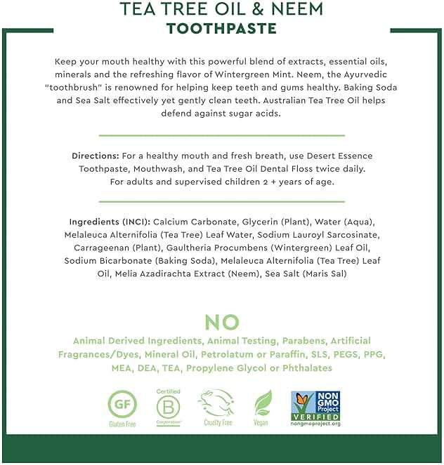 Desert Essence Tea Tree Oil & Neem Toothpaste - Fluoride-Free, Gluten-Free, SLS Free Formula - Vegan, Herbal Toothpaste for Plaque Reduction - Wintergreen Flavor, 6.25 oz - Image 5