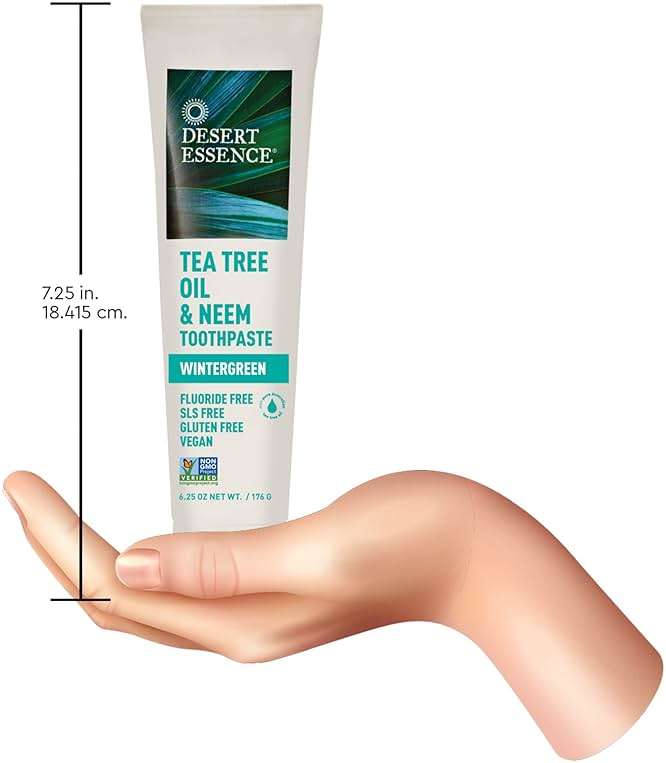 Desert Essence Tea Tree Oil & Neem Toothpaste - Fluoride-Free, Gluten-Free, SLS Free Formula - Vegan, Herbal Toothpaste for Plaque Reduction - Wintergreen Flavor, 6.25 oz - Image 7