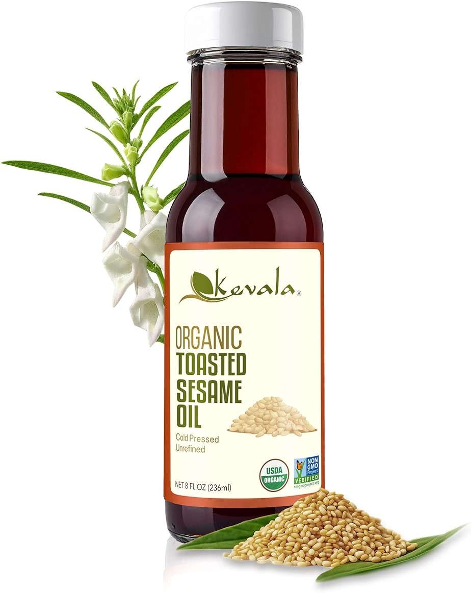 Kevala Organic Toasted Sesame Oil - 8 oz, Glass Bottle, Cold Pressed Oil | Unrefined Roasted Sesame Oil for Cooking, Made with Top Quality Roasted Sesame Seeds, For Making Stir-Fry Vegetables - Image 1