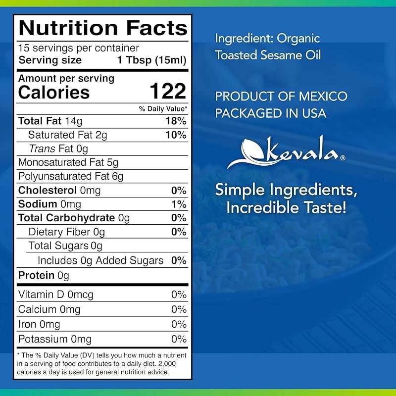 Kevala Organic Toasted Sesame Oil - 8 oz, Glass Bottle, Cold Pressed Oil | Unrefined Roasted Sesame Oil for Cooking, Made with Top Quality Roasted Sesame Seeds, For Making Stir-Fry Vegetables - Image 2