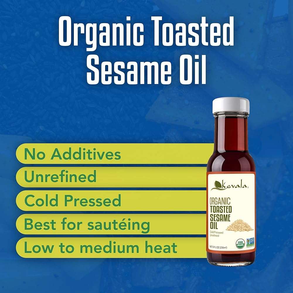 Kevala Organic Toasted Sesame Oil - 8 oz, Glass Bottle, Cold Pressed Oil | Unrefined Roasted Sesame Oil for Cooking, Made with Top Quality Roasted Sesame Seeds, For Making Stir-Fry Vegetables - Image 3