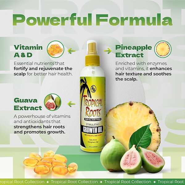 Bronner Bros Tropical Roots Stimulating Growth Oil – Lightweight Scalp and Hair Oil for Healthy, Frizz-Free Hair & Lock-in Moisture & Shine – with Pineapple & Guava, For All Hair Types, 8 fl oz - Image 5