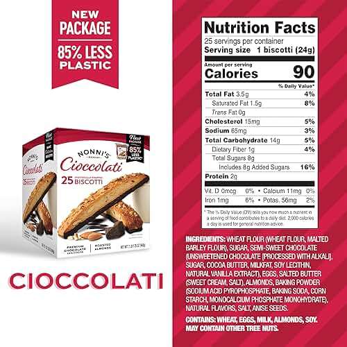 Nonni's XL Biscotti Dark Chocolate with Almond Cookies, Individually Wrapped Italian Coffee Snacks, 25 Cookies, 33.25 oz. Large Carton (Pack of 1) - Image 2