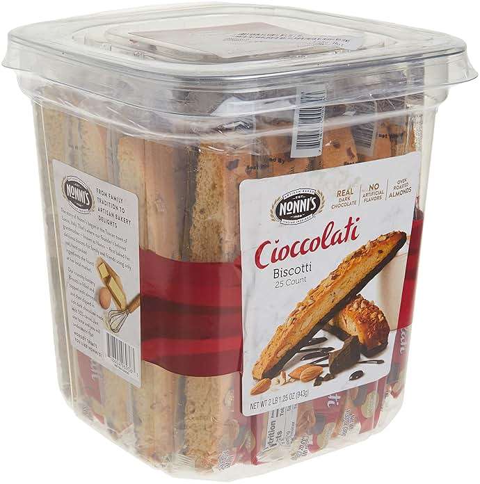 Nonni's XL Biscotti Dark Chocolate with Almond Cookies, Individually Wrapped Italian Coffee Snacks, 25 Cookies, 33.25 oz. Large Carton (Pack of 1) - Image 4