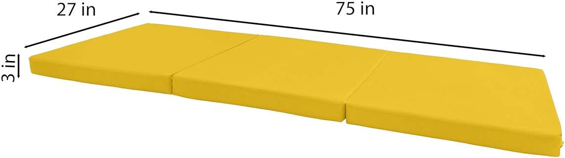 D&D Futon Furniture Trifold Foam Beds, Floor Tri-Fold Bed, Foldable Shikibuton Mattress Cushion Topper Mat for Space Saving Sleepover 3x27x75 in, Yellow - Image 2