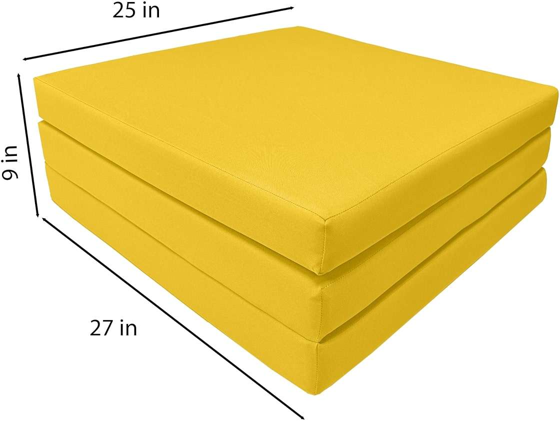 D&D Futon Furniture Trifold Foam Beds, Floor Tri-Fold Bed, Foldable Shikibuton Mattress Cushion Topper Mat for Space Saving Sleepover 3x27x75 in, Yellow - Image 3